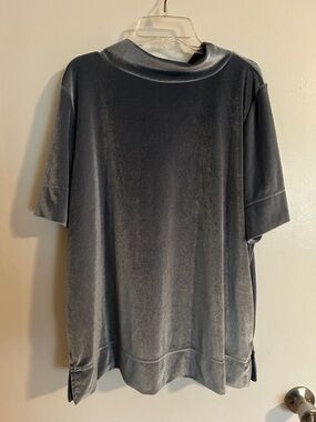 Anthropologie Velvet Short-Sleeve Mock Neck Top - Steel Blue